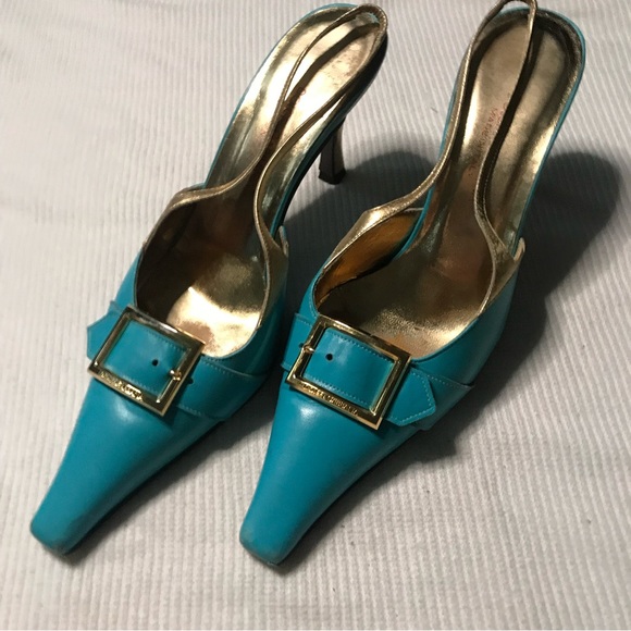 Dolce & Gabbana blue and gold vintage slingback heels - Picture 1 of 16